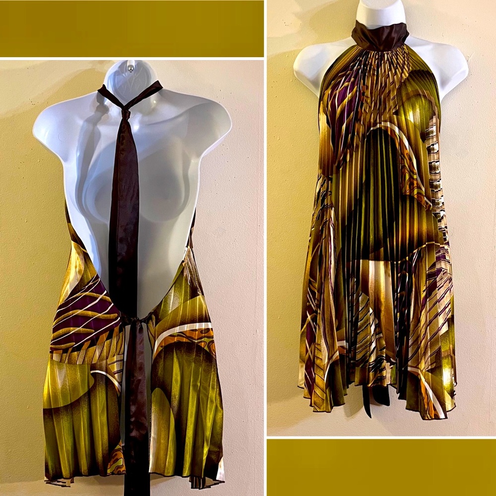 Pleated Tie Back Backless Satin Top - Picture 7 of 7